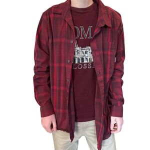 Columbia Sportswear Mens Plaid Flannel‎ Long Sleeve Button Up Shirt Red Black XL